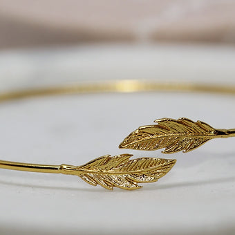 Gold Feather Silver Bangle