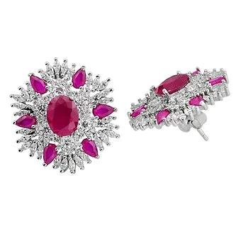 ‘Big Red’ Ruby and Topaz Silver Earrings