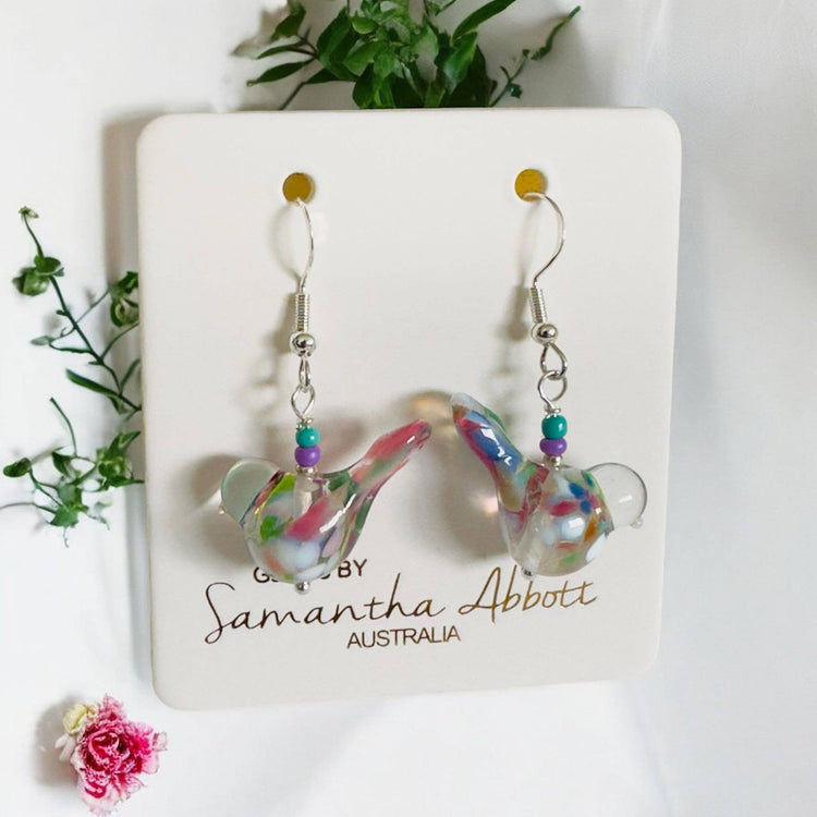 Glass bird earrings