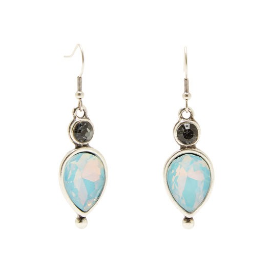Handmade Pewter Earrings With Blue Opal Crystal