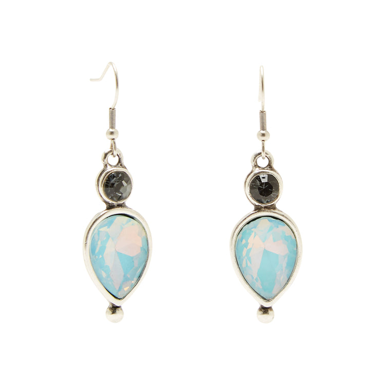 Handmade Pewter Earrings With Blue Opal Crystal