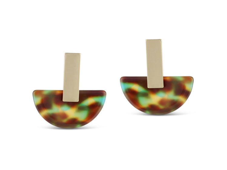 Zara Resin Half Disc Earrings: BEIGE/BROWN/BLACK