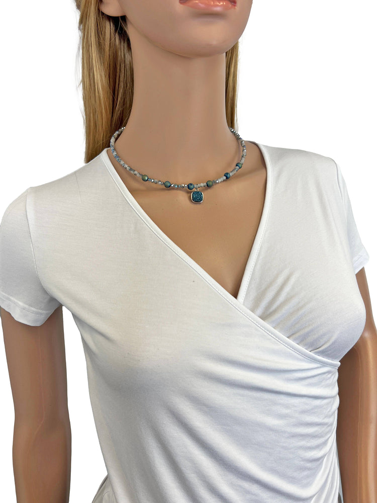 Druzy Pendant Memory Wire Choker