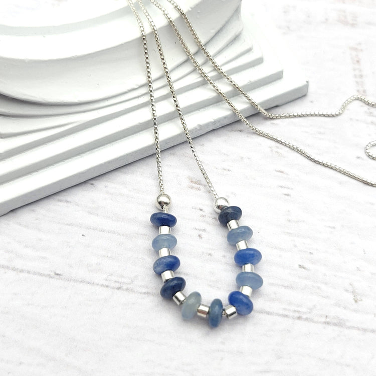 Silver Necklace with Blue Aventurine Gemstones