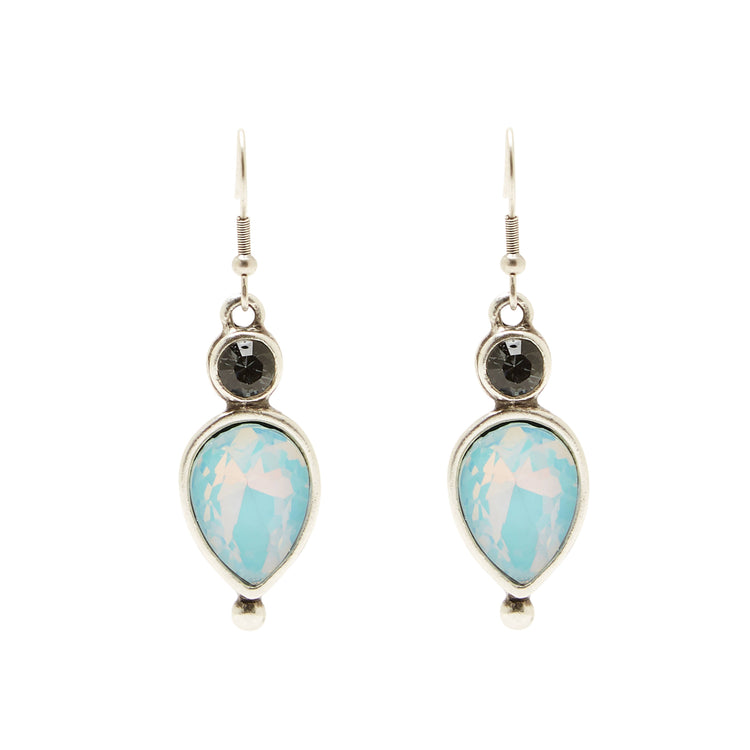 Handmade Pewter Earrings With Blue Opal Crystal