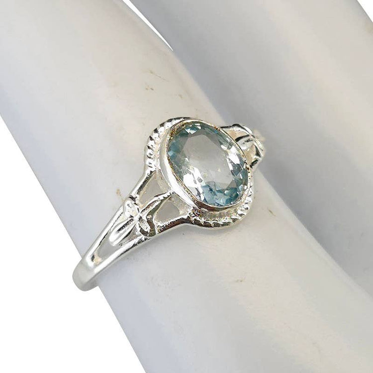 Faceted Blue Topaz Sterling Silver Ring