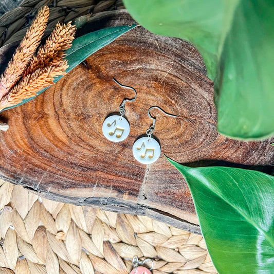 Music note - Porcelain Dangle Earrings: Blue-green