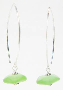 Eco Sea Glass Large Marquis Earrings - Peridot green