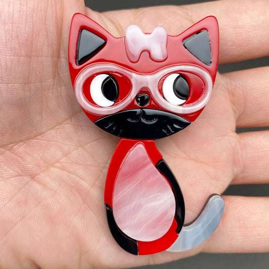 Cat with Glasses Acrylic Brooch