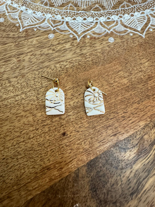 Ceramic Earrings - Landscape with Sun : Sterling Silver hooks