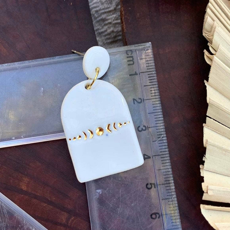 Luna - Porcelain Earrings with Gold: White