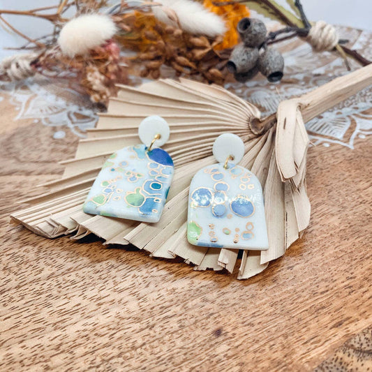 Boho Splash Earrings in Blue with Gold Finish: Splash Earrings