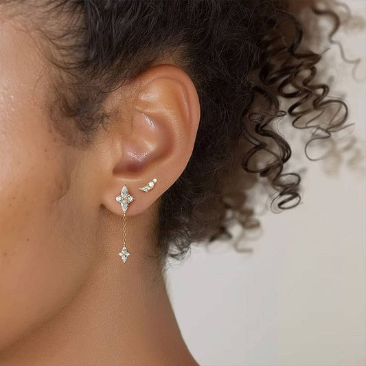 Sterling Silver Diamond Design Single Earring