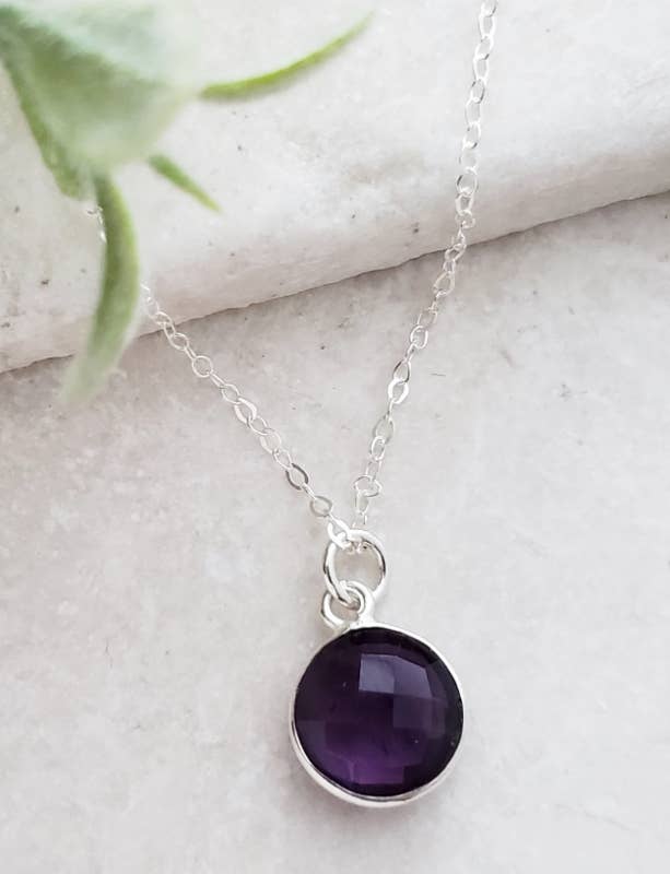 Silver Round Amethyst Necklace