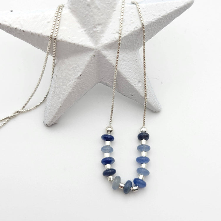 Silver Necklace with Blue Aventurine Gemstones
