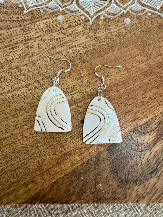 Ceramic Earrings - Arch with gold: Soft pink - sterling silver hooks