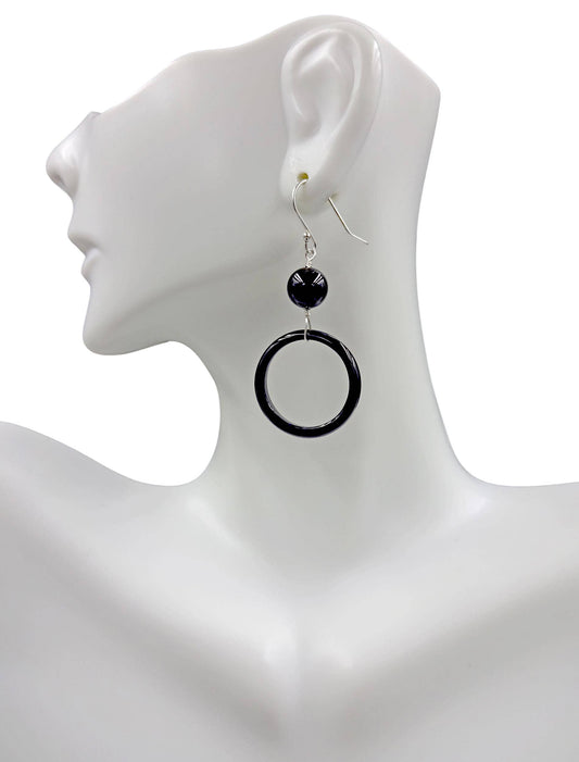 Onyx Ring Drop Down Earrings