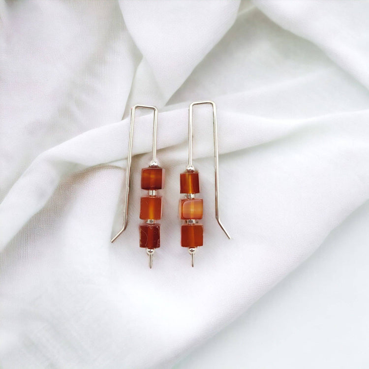 Fall Earrings Sterling Silver Threader with Carnelian Beads