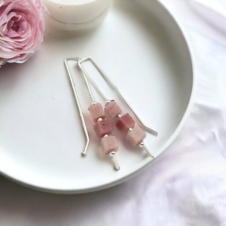 Pink Rhodonite Silver Threader Earrings