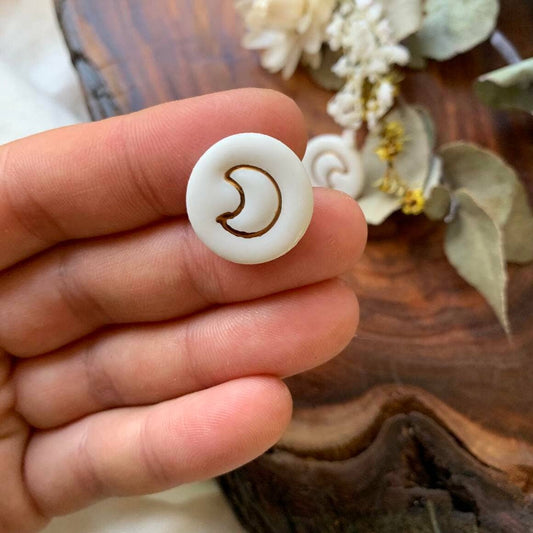 Moon Imprint in Gold - Porcelain Earrings: White Stud Earrings