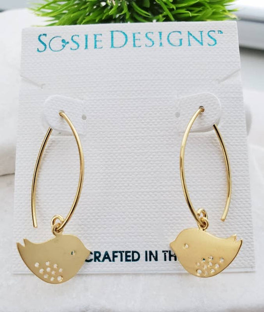Gold Spotted Bird Marquis Earrings