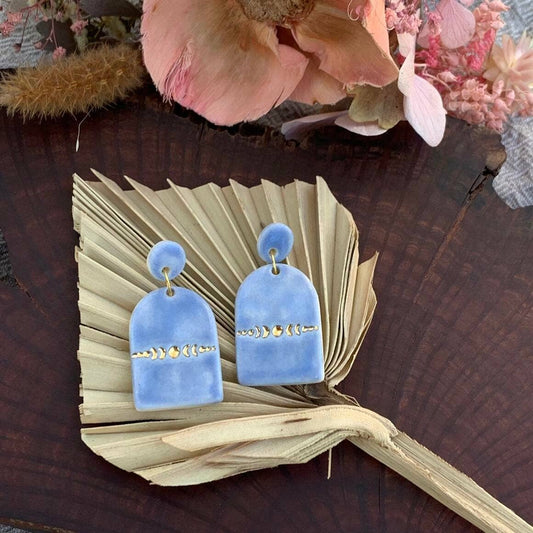 Luna - Porcelain Earrings with Gold: Light Blue