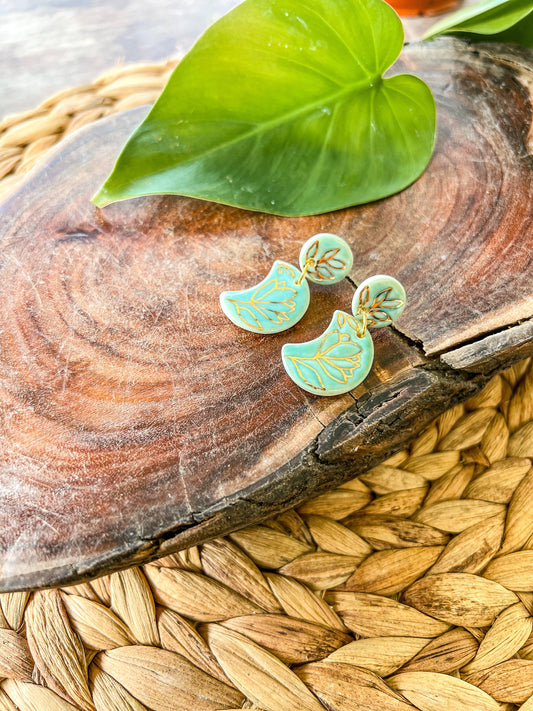 Floral Moon - Porcelain Earrings: Light Blue