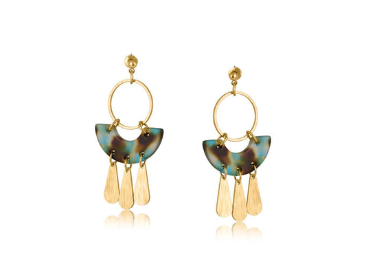 Sophia Statement Geo Metal and Resin Dangle Earrings: BEIGE/BROWN/BLACK