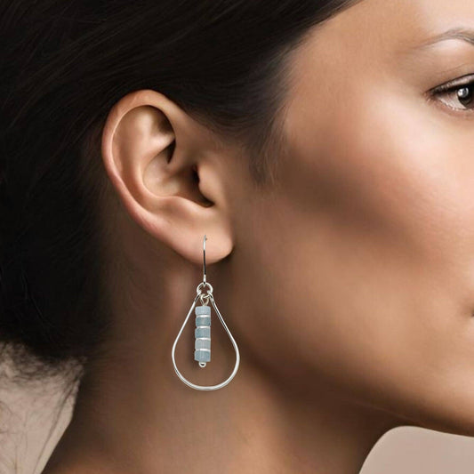 Aquamarine Silver Hoops