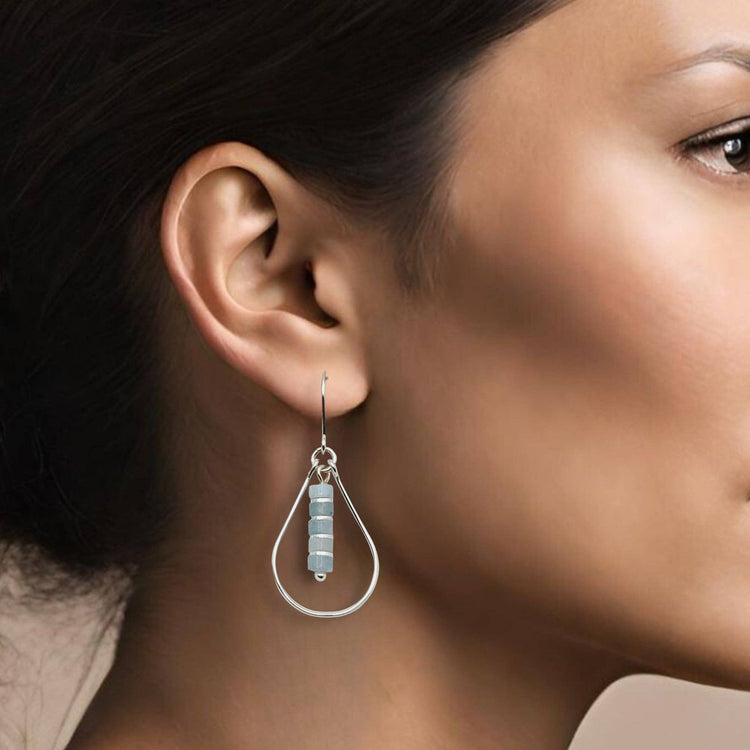 Spring Earrings - Aquamarine Silver Hoops