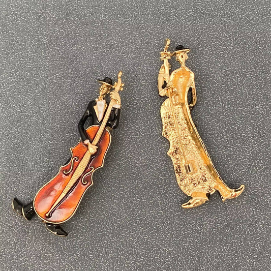 Enamel Musician Playing Cello Brooch