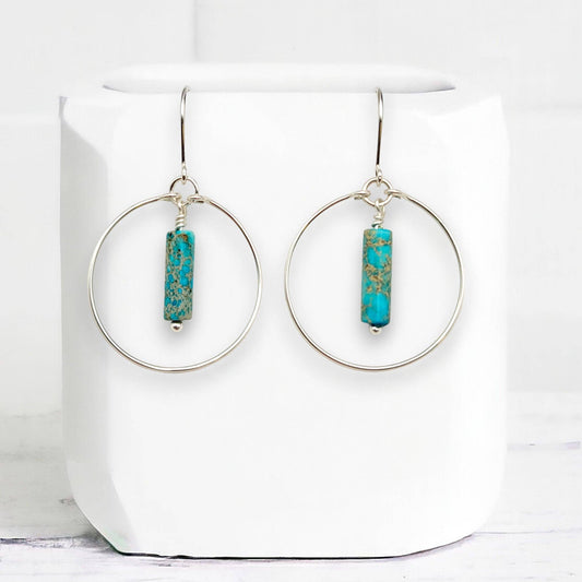 Jasper Ocean Stone Silver Hoops
