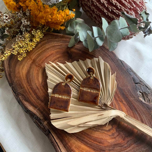 Luna - Porcelain Earrings with Gold: Brown