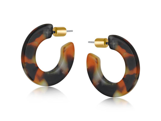 Hortense Flat Oval Resin Hoop Earrings: ORANGE BLACK