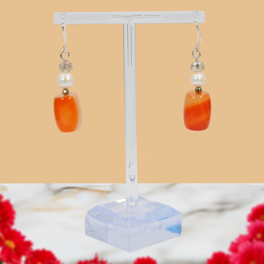 Carnelian Sunrise Barrel Drop Earrings