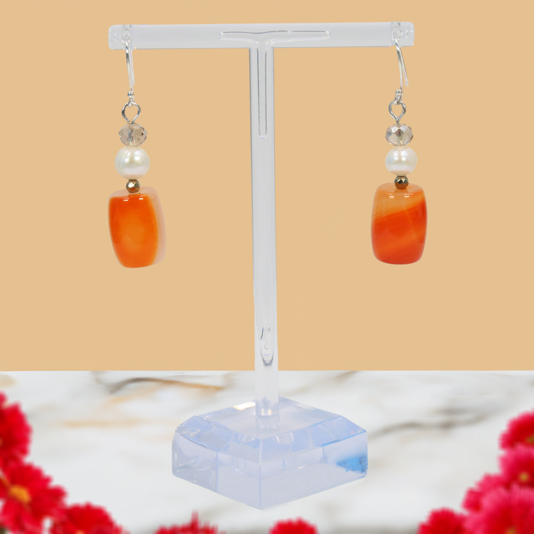 Carnelian Sunrise Barrel Drop Earrings