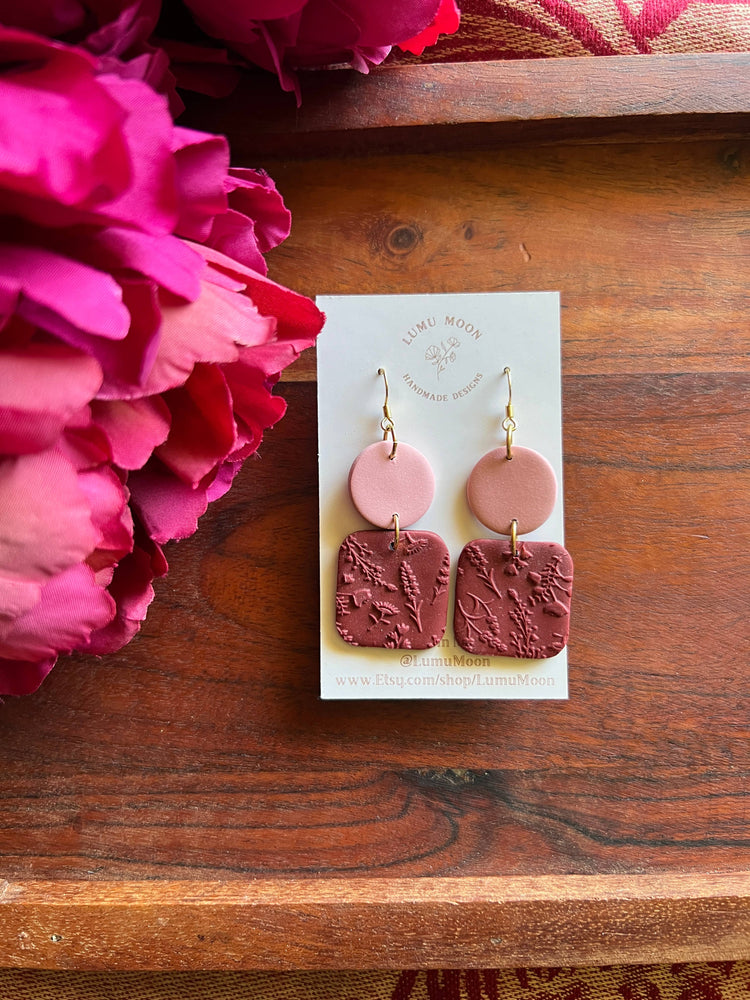 Red and Pink Floral Texture Dangle Earrings