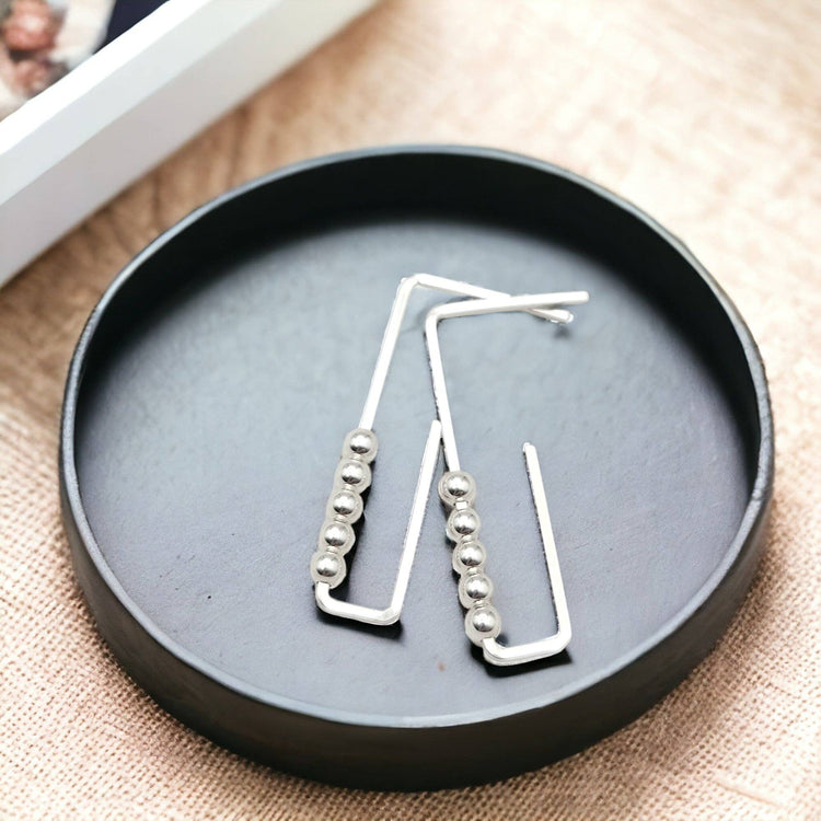 Modern Silver Beaded Post Earrings