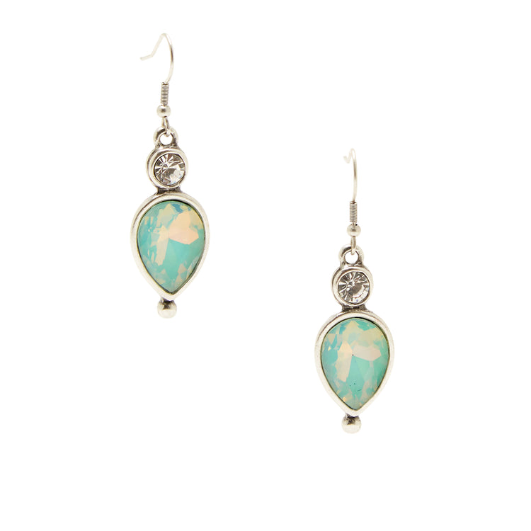 Handmade Pewter Earrings With Green Opal Crystal