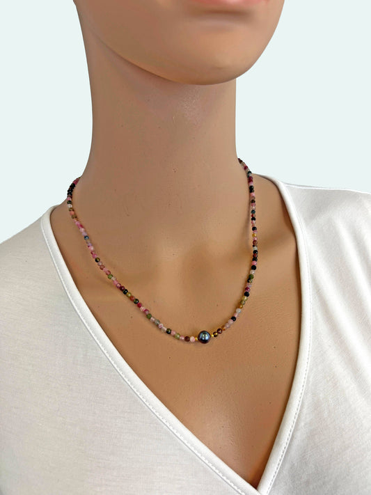 Tourmaline and Cultured Pearl Necklace