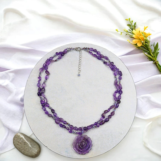 Amethyst Rose Pendant Necklace