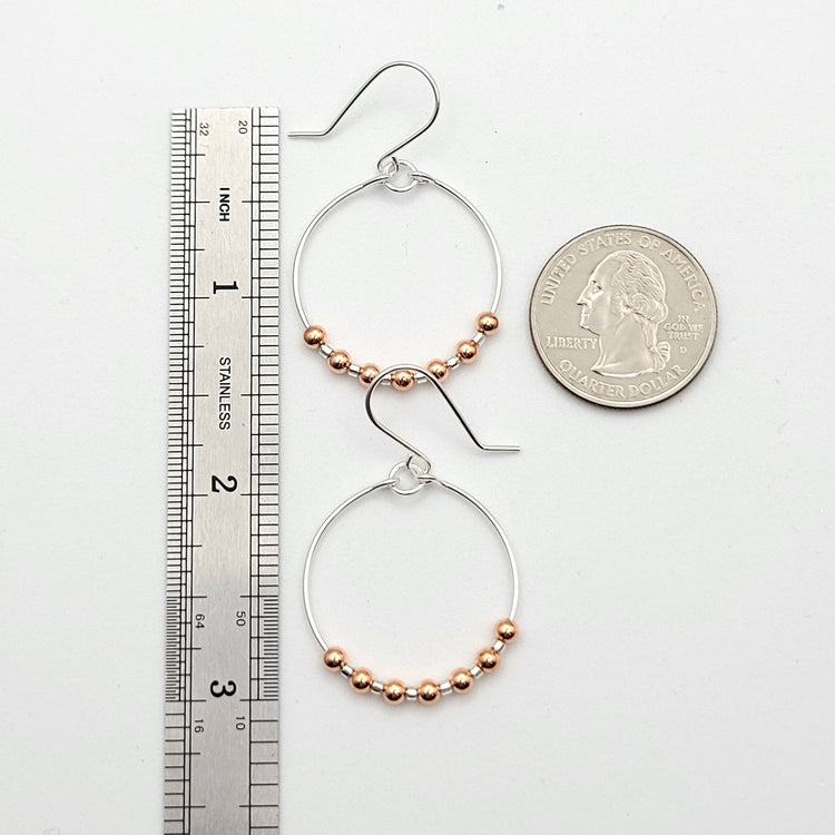 Silver Hoop Earrings with Copper Beads