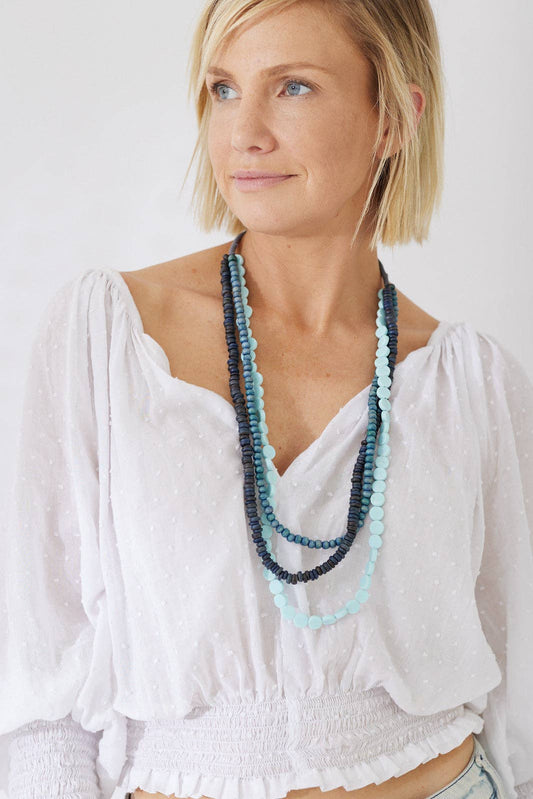 Coffee Tree Bead Necklace Sapphire