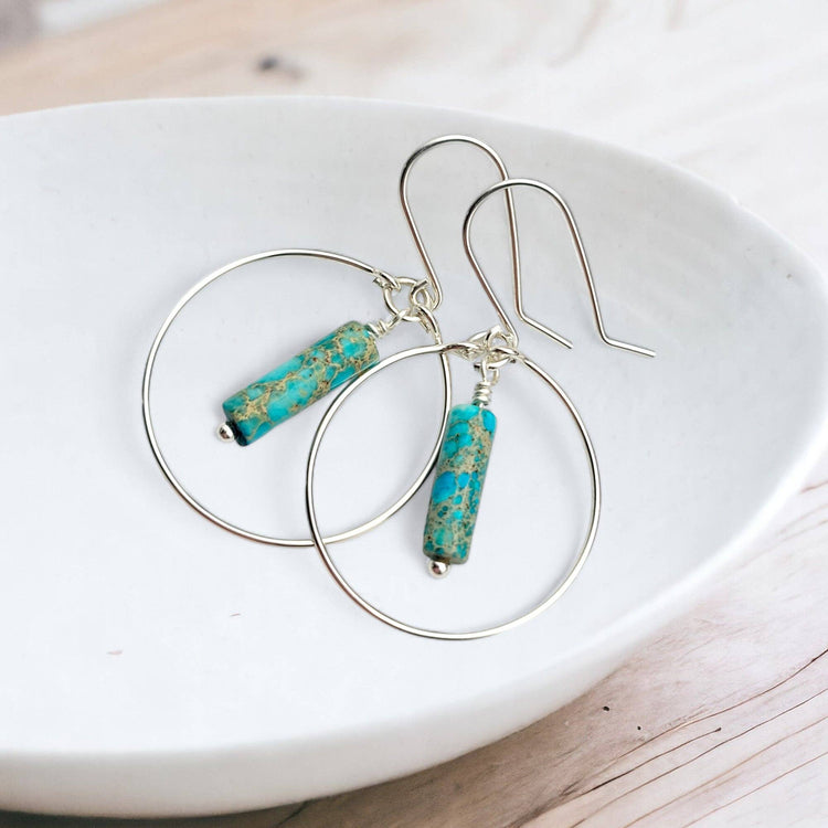 Jasper Ocean Stone Silver Hoops