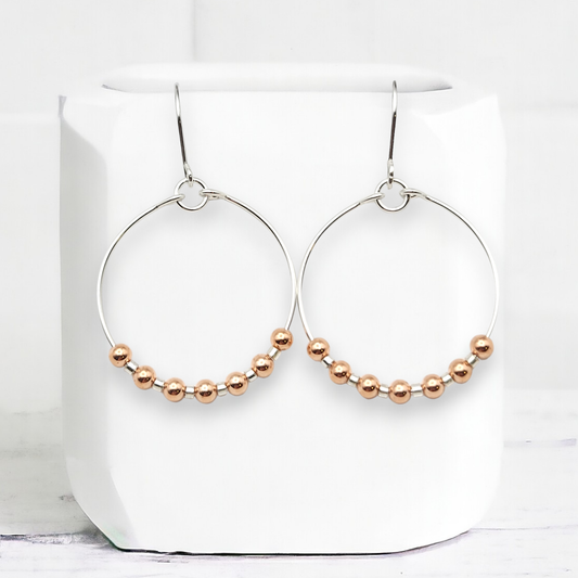 Copper Beads Silver Hoop Earrings