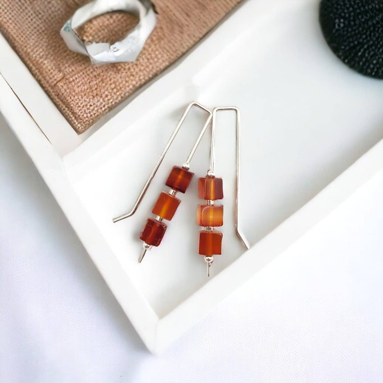 Fall Earrings Sterling Silver Threader with Carnelian Beads