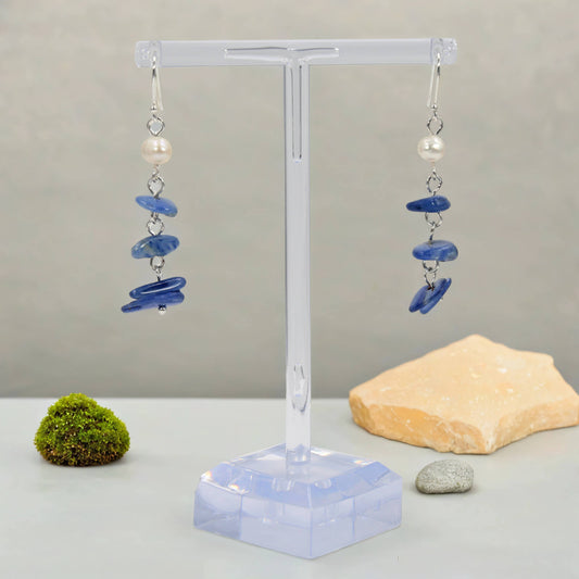 Kyanite and Cultured Pearl Drop Earrings
