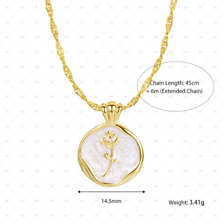 S925 Silver Vintage Drop Glaze Rose Necklace