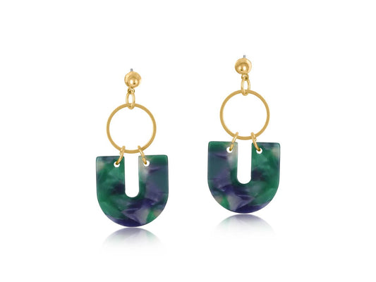 Hortense Metal and Resin Geo Statement Stud Earrings: GREEN BLUE