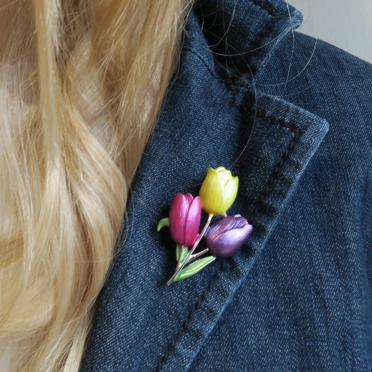 Tulip Yellow Pink and Purple Flower Brooch